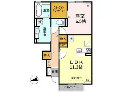 リッシュ宮内 II(1LDK/1階)の間取り写真