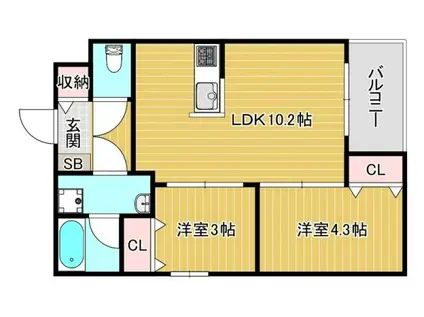 西鉄天神大牟田線 花畑駅 徒歩14分 5階建 築1年(2LDK/4階)の間取り写真