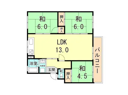 高倉台11団地 56号棟(3LDK/5階)の間取り写真