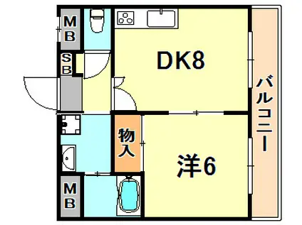 フェニックスハイツ中西(1DK/2階)の間取り写真