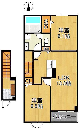 ジェイ・ヴィルタス6(2LDK/2階)の間取り写真