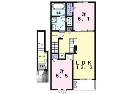 ニューフィールド ビレッジI(2LDK/2階)の間取り写真