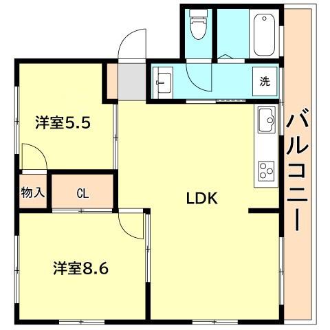 グリーンヒル山本通(2LDK/3階)の間取り写真