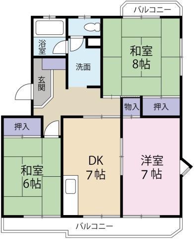 サンライズ新浜(3DK/4階)の間取り写真