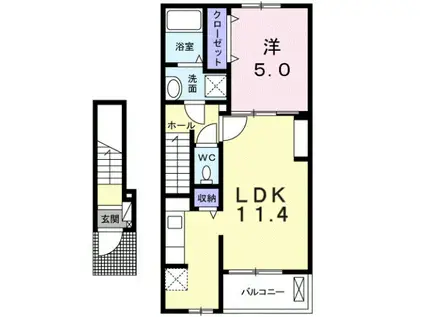アリエッタ八幡(1LDK/2階)の間取り写真
