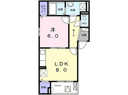 アビタシオン山ノ内(1LDK/2階)の間取り写真