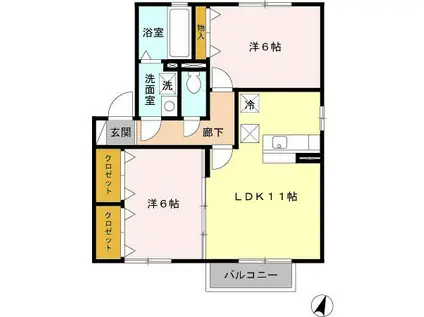 アムール(2LDK/1階)の間取り写真