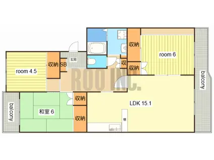 ECLARGE A棟(3LDK/4階)の間取り写真