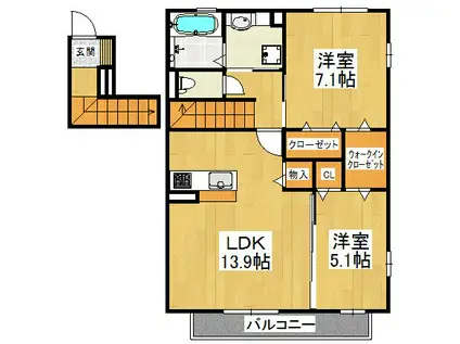 くみの木ヒルズI(2LDK/2階)の間取り写真