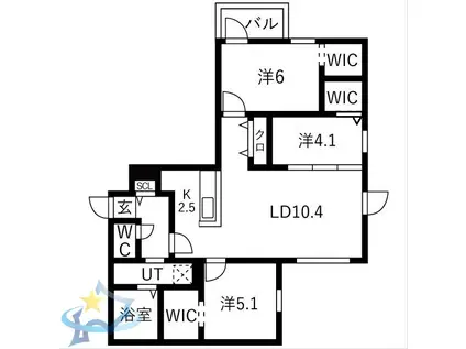 TS COURT ウエスト13(3LDK/3階)の間取り写真