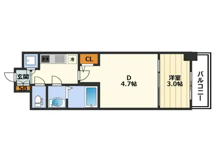 セレニテ東梅田アリエ(2K/7階)の間取り写真