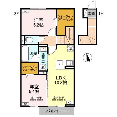 RESIDIA 東城南(2LDK/2階)の間取り写真