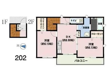クレール蔵波(2DK/2階)の間取り写真