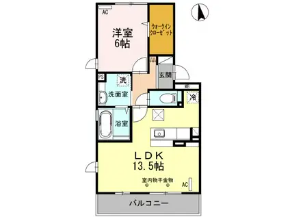 オーベル向中野B(1LDK/1階)の間取り写真