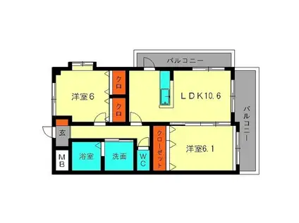 ヴェルドミール須玖(2LDK/2階)の間取り写真