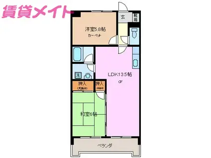 ペルシュワール長太ノ浦苑(2LDK/1階)の間取り写真