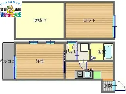 ティーズコート家野(1K/2階)の間取り写真