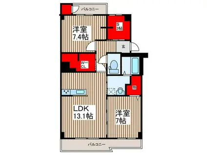 EVERTOW COLORE SENGENDAI(2SLDK/1階)の間取り写真