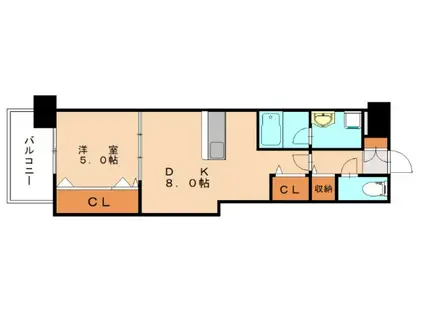 コンプレート金田(1DK/13階)の間取り写真