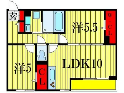 エタニティー東船橋(2LDK/1階)の間取り写真