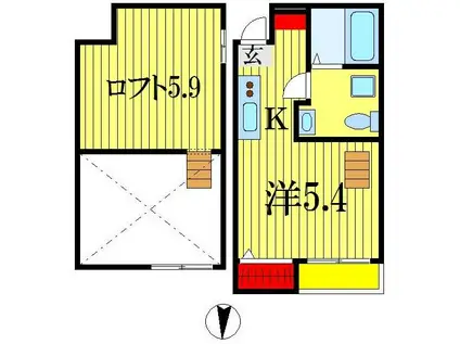 ハプナ本町(1K/2階)の間取り写真