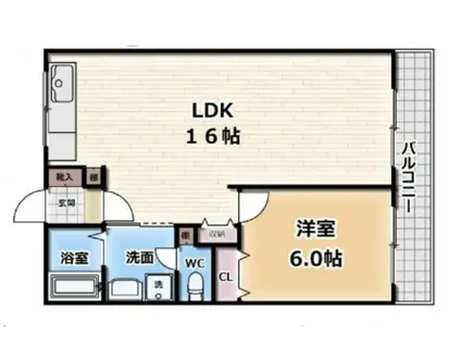 豊里グリーンハイツ(1LDK/6階)の間取り写真