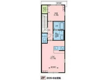 ヒルズII(1LDK/2階)の間取り写真