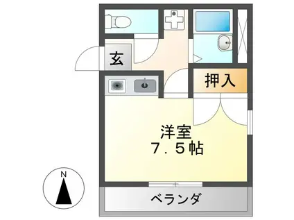 オーツゥ第1(ワンルーム/2階)の間取り写真