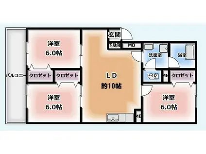 志免ビル(3LDK/1階)の間取り写真