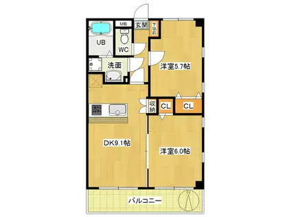 グランビルド六町(2DK/5階)の間取り写真