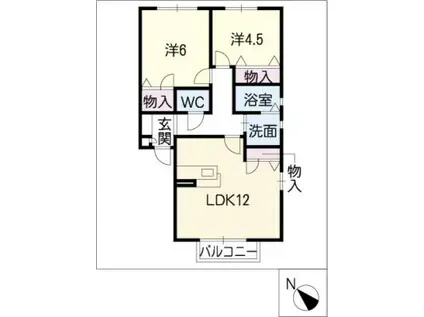 プロムナード南浜田A棟(2LDK/2階)の間取り写真