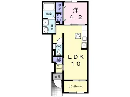 サンライズくすの木C(1LDK/1階)の間取り写真