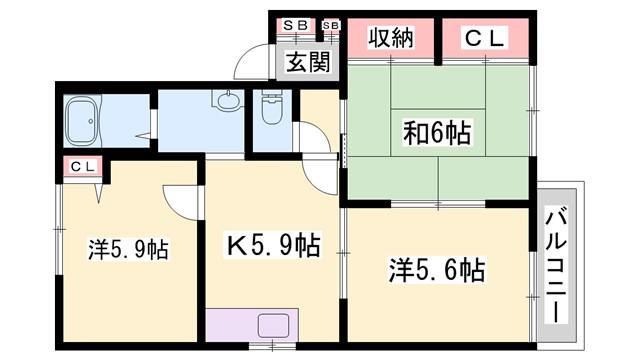 はぴねすハイツ喜田(3K/2階)の間取り写真