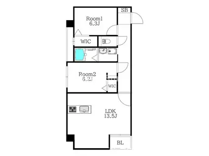 MODERN ASPIRATION 西新クアルト(2LDK/4階)の間取り写真