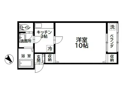 カサ・デ・ローサII(1K/2階)の間取り写真