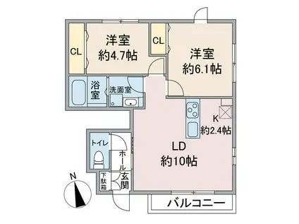 イーストヒルズ(2LDK/1階)の間取り写真