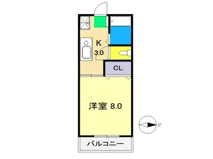 セジュールF(1K/2階)の間取り写真