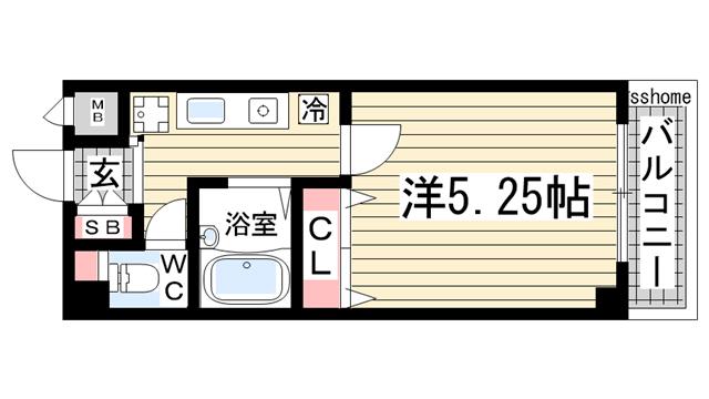 ロイヤルメゾン六甲道(1K/3階)の間取り写真