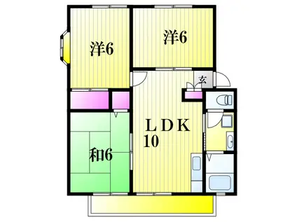 サンビレッジ松島D(3LDK/2階)の間取り写真