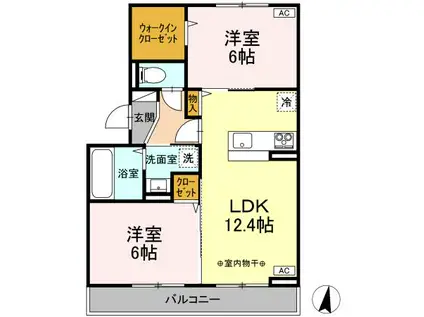 セジュール・リリー D(2LDK/2階)の間取り写真