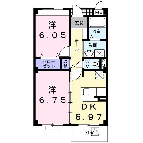 サニーセトル弐号館(2DK/3階)の間取り写真