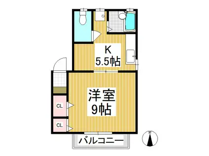 サンヴィレッジ・リラE・F棟(1K/1階)の間取り写真