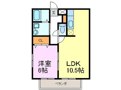 ミラコスタI(1LDK/2階)の間取り写真