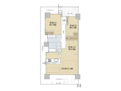 パークスクエア北大阪(3LDK/15階)の間取り写真