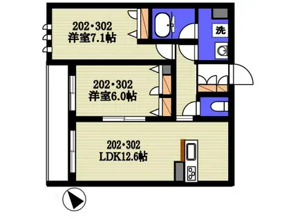 ロワゾーブルー(2LDK/2階)の間取り写真