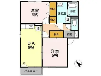 アコルデ C棟(2DK/1階)の間取り写真