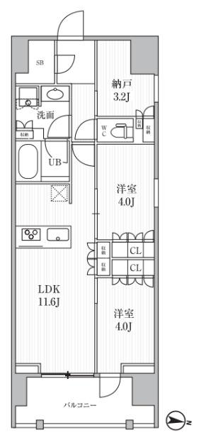 シーズンフラッツ押上フィオーレ(2SLDK/2階)の間取り写真