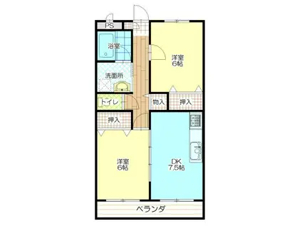 ハイツツカハラ(2DK/2階)の間取り写真