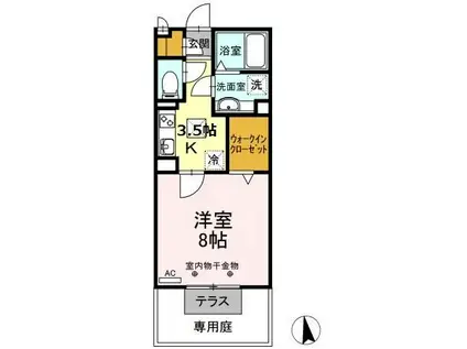 ル・ボヌール(1K/1階)の間取り写真