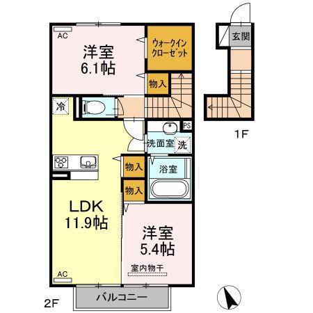 ジェネローソ(2LDK/2階)の間取り写真